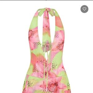 White Fox Boutique Floral Halter Mini Dress - Pink and Green